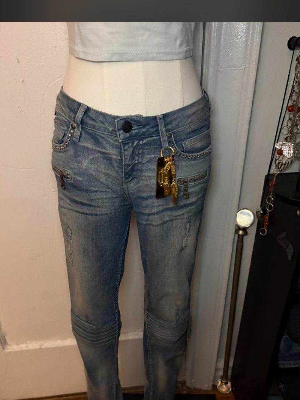 Robin's Jean Light Blue Skinny Jeans with Gold Hardware